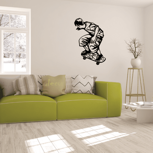 Skateboard wall decal of a black skater on a skateboard