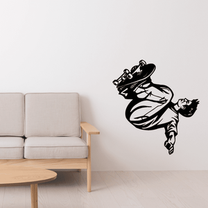 Black skateboarder wall decal vinyl sticker, cartoon jumping with board