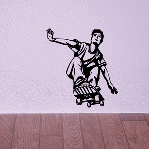Skateboarding wall decal vinyl sticker, black skateboarder with board
