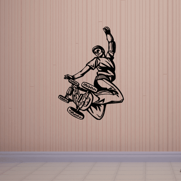 Skateboarding wall vinyl decal of black-and-white skateboard rider