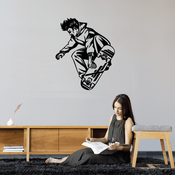 Skateboarding wall decal vinyl graphic of a skater in black silhouette