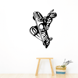Skateboard wall decal, black vinyl sticker of a jumping skateboarder