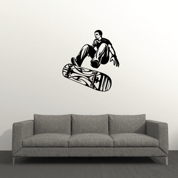 Skateboarder wall decal vinyl graphic of a skater riding a skateboard, black