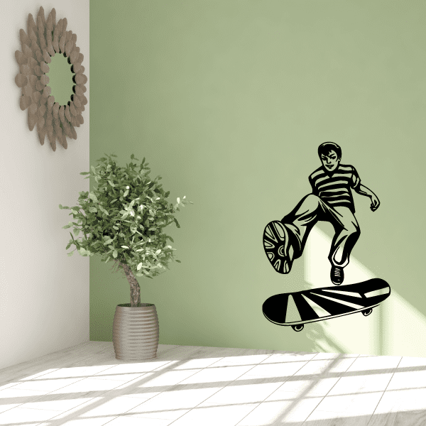 Skateboard wall decal: black skater riding skateboard graphic