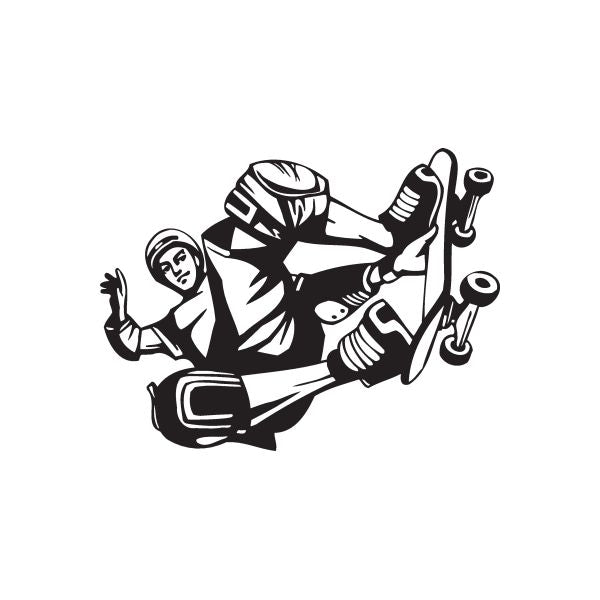 Skateboard wall decal: black-and-white skateboarder with board and wheels