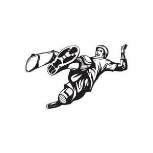 Skateboarding vinyl wall decal, black graphic of a skateboarder in motion with board