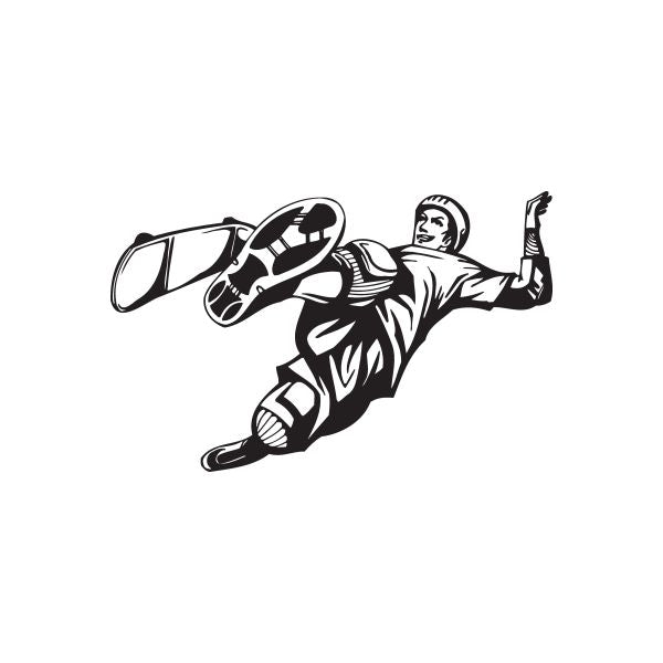 Skateboarding vinyl wall decal, black graphic of a skateboarder in motion with board