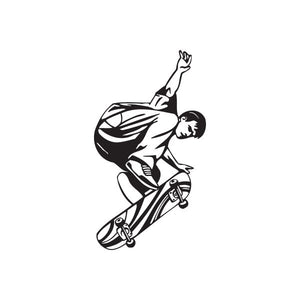 Skateboarder vinyl wall decal, black skateboarding silhouette