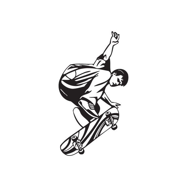 Skateboarder vinyl wall decal, black skateboarding silhouette
