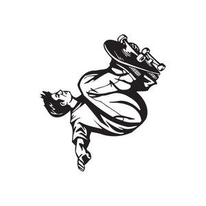 Skateboarding wall decal: black skateboarder silhouette jumping, vinyl sticker