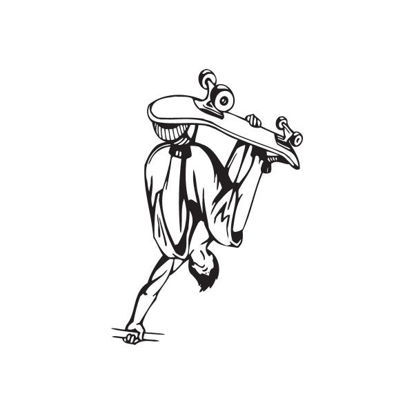 Skateboarding wall decal, black line-art skater holding skateboard