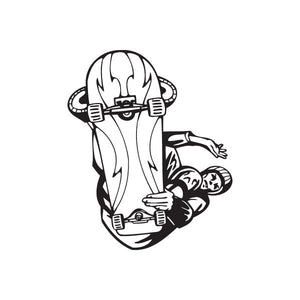 Skateboarding wall decal: black skateboarder crouched with skateboard