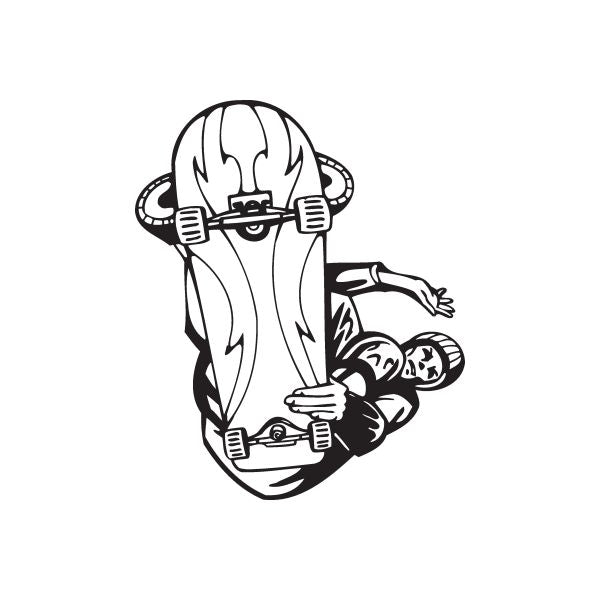 Skateboarding wall decal: black skateboarder crouched with skateboard