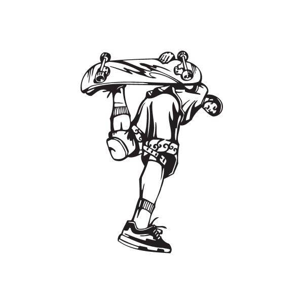 Skateboarding wall decal of a cartoon skater holding a skateboard