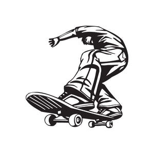 Skateboarder vinyl wall decal with black outline riding a skateboard