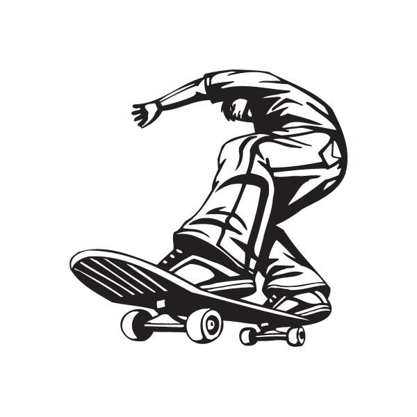 Skateboarder vinyl wall decal with black outline riding a skateboard