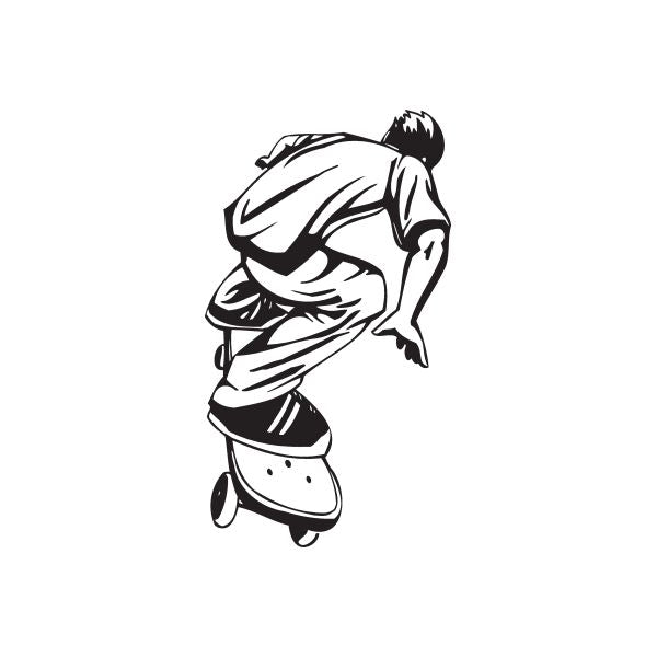 Skateboard wall decal of a black-and-white skater crouching on a skateboard