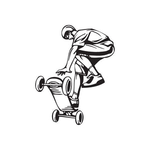 Skateboarder wall vinyl decal with black outline, riding a skateboard