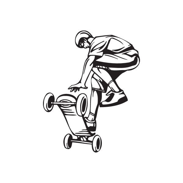 Skateboarder wall vinyl decal with black outline, riding a skateboard