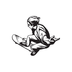 Skateboarding wall decal with black-and-white skater holding a skateboard