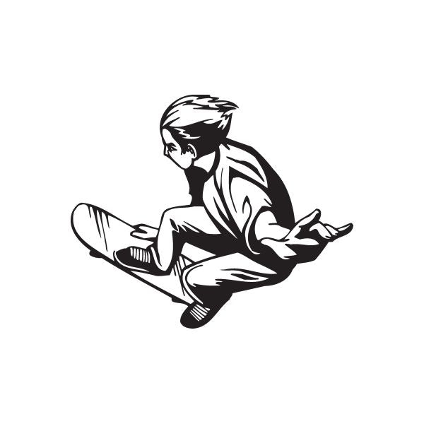 Skateboarding wall decal with black-and-white skater holding a skateboard