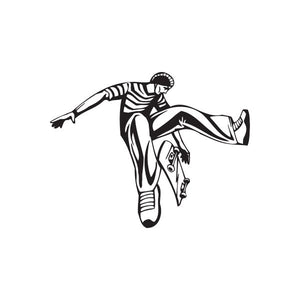 Skateboarder wall decal, black and white vinyl sticker of a leaping skater