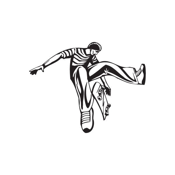 Skateboarder wall decal, black and white vinyl sticker of a leaping skater