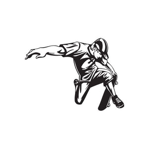 Skateboarder vinyl wall decal, black silhouette skating with board and helmet