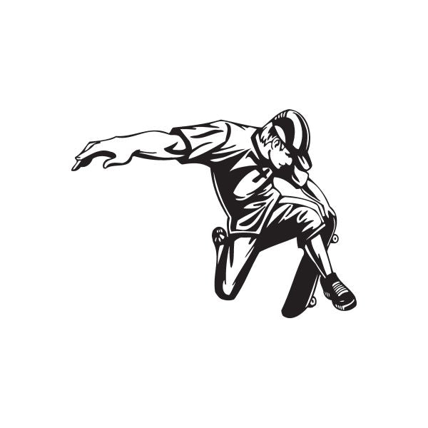 Skateboarder vinyl wall decal, black silhouette skating with board and helmet