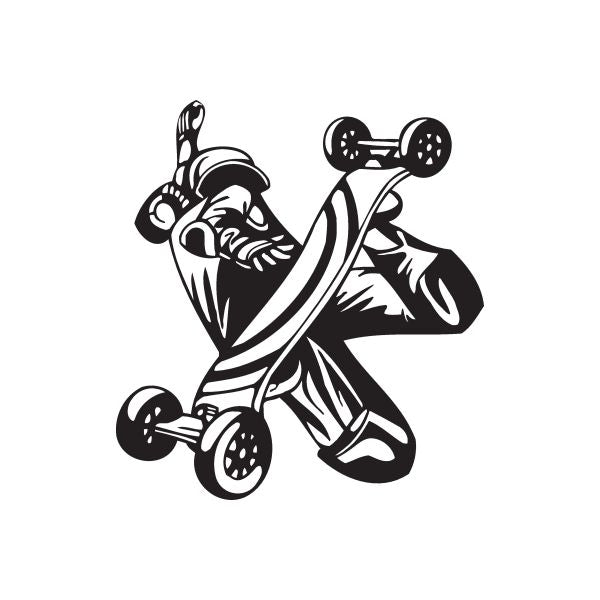 Black skateboarder wall decal sticker with skateboard and cap