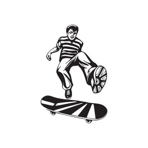 Skateboarder wall decal, black-and-white graphic of rider on skateboard