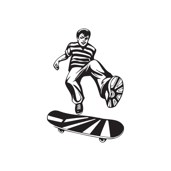 Skateboarder wall decal, black-and-white graphic of rider on skateboard