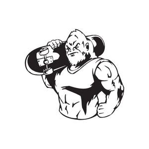 Vinyl wall decal of black-and-white skater graphic holding a skateboard