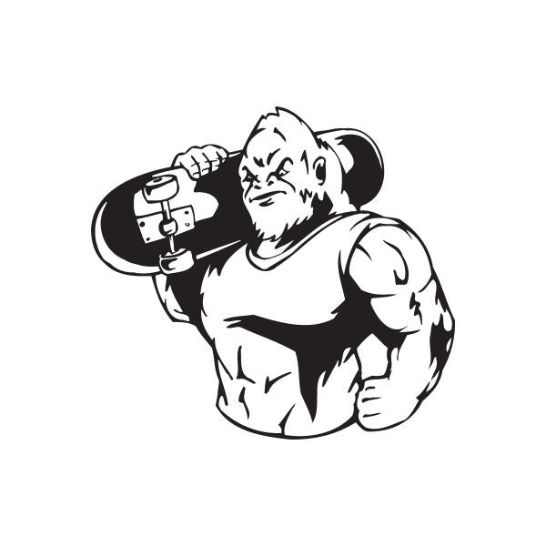 Vinyl wall decal of black-and-white skater graphic holding a skateboard