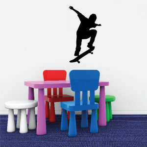 Black skateboarder silhouette wall decal sticker, vinyl style, for cars or walls
