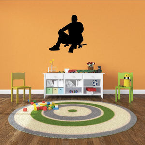 Black skateboarder wall decal vinyl sticker, skateboarding silhouette
