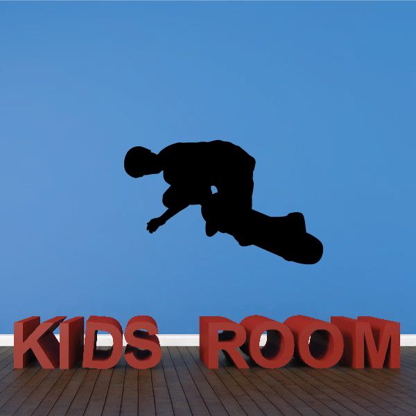 Kids Room vinyl wall decal with black skateboarder silhouette and red lettering