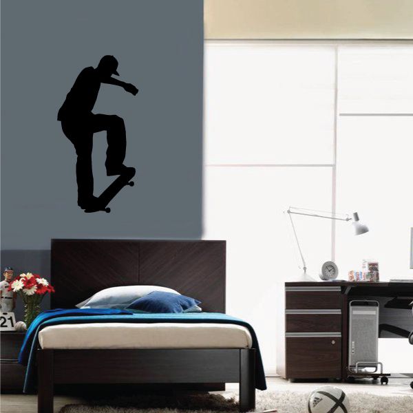 Black skateboarder silhouette wall decal