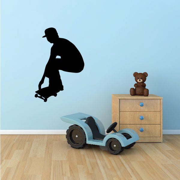 Black skateboarder wall decal silhouette with skateboard