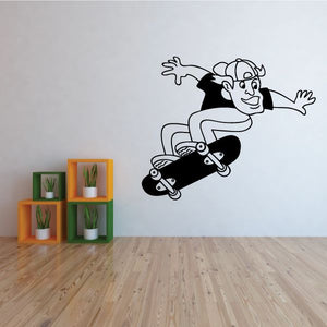Skateboarder ollie wall decal vinyl with black-and-white skater on skateboard