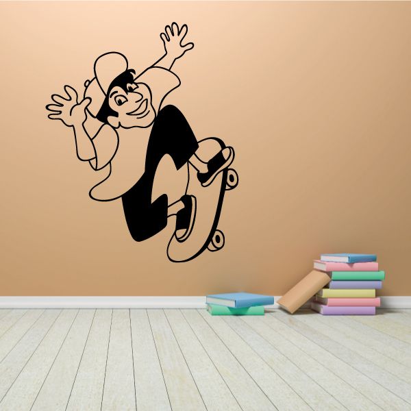 Skateboard wall decal of black skater dropping in with skateboard