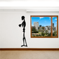 Skeleton arms-crossed silhouette wall decal, black
