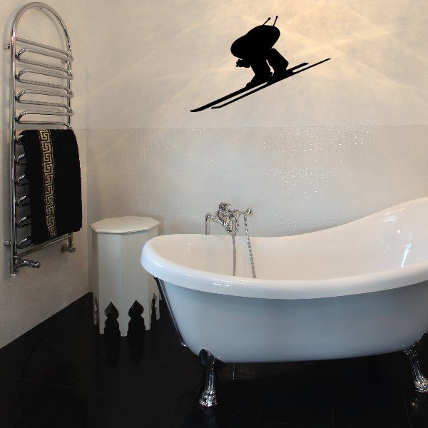 Skiing wall decal with black vinyl skier silhouette