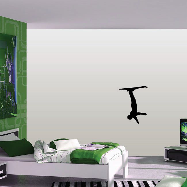 Skiing wall decal with a black silhouette of a skier
