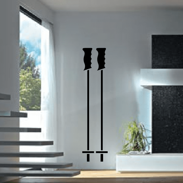 Ski wall decal with two black skis and pole set, vinyl sticker
