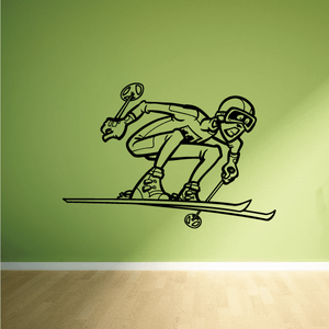 Black skiing wall decal with snowboarder silhouette