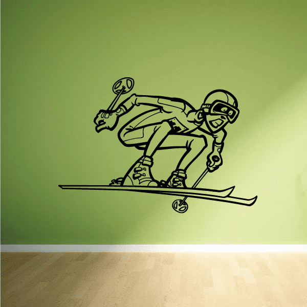Black skiing wall decal with snowboarder silhouette