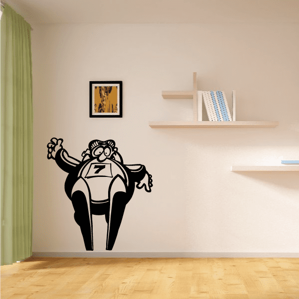Skiing wall decal of a black cartoon skier with skis and poles