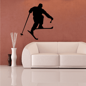 Skiing wall decal vinyl showing black skier silhouette on snowboard