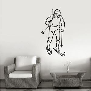 Skier wall decal vinyl sticker with outline of skiing figure